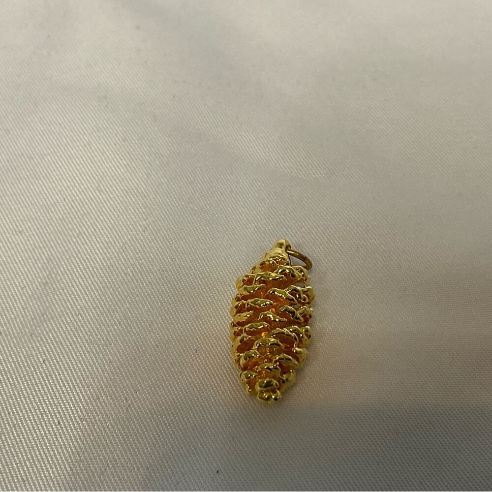 VTG GOLD TONE PINE CONE CHARM JEWELRY BRACELET NECKLACE 1”